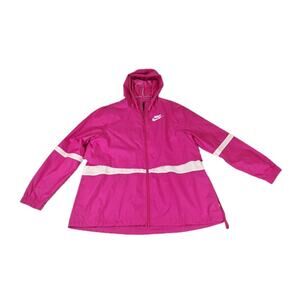 Nike Women’s Large Pink Hood Windbreaker Jacket Full Zip Mesh Lined Defects